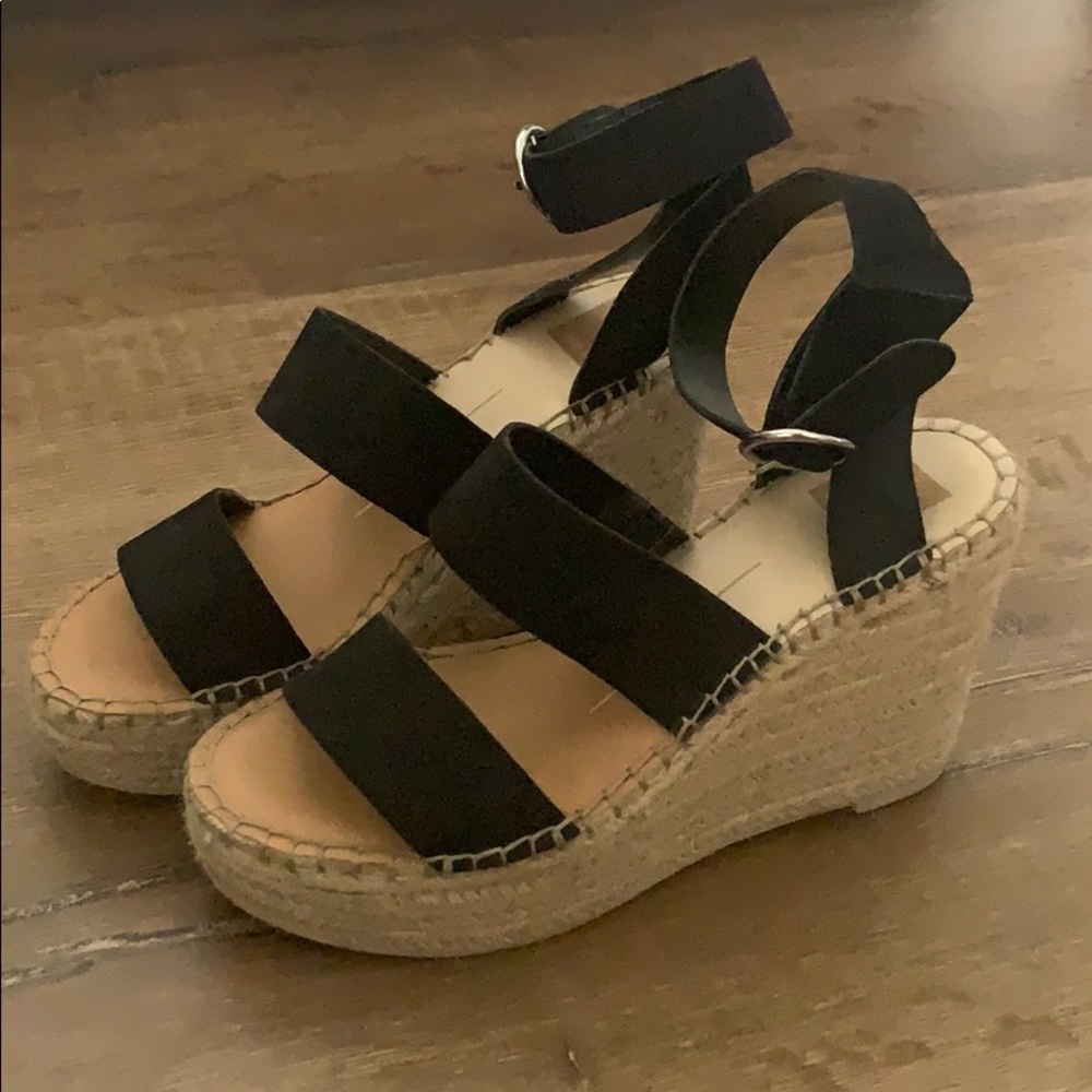 Dolce Vita Black and Tan Shae Espadrille Wedges 9